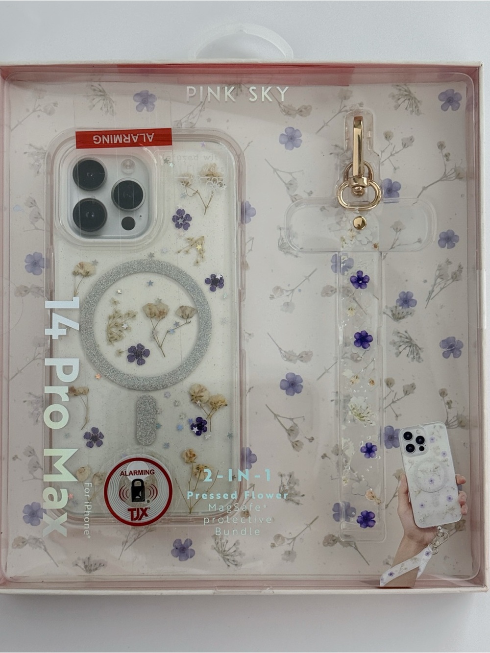 Pink Sky Pressed Flower Case for iPhone 14 Pro Max - White & Purple